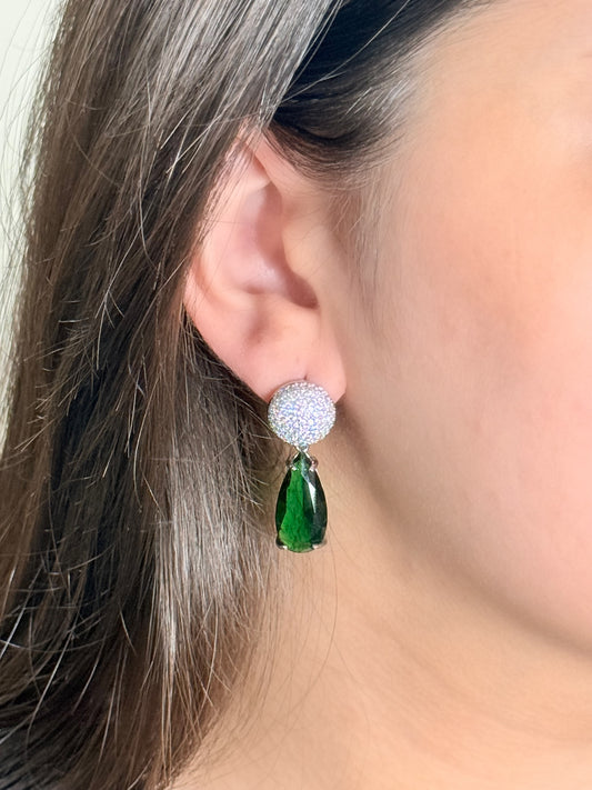 Emerald Dewdrop Earrings (Silver)