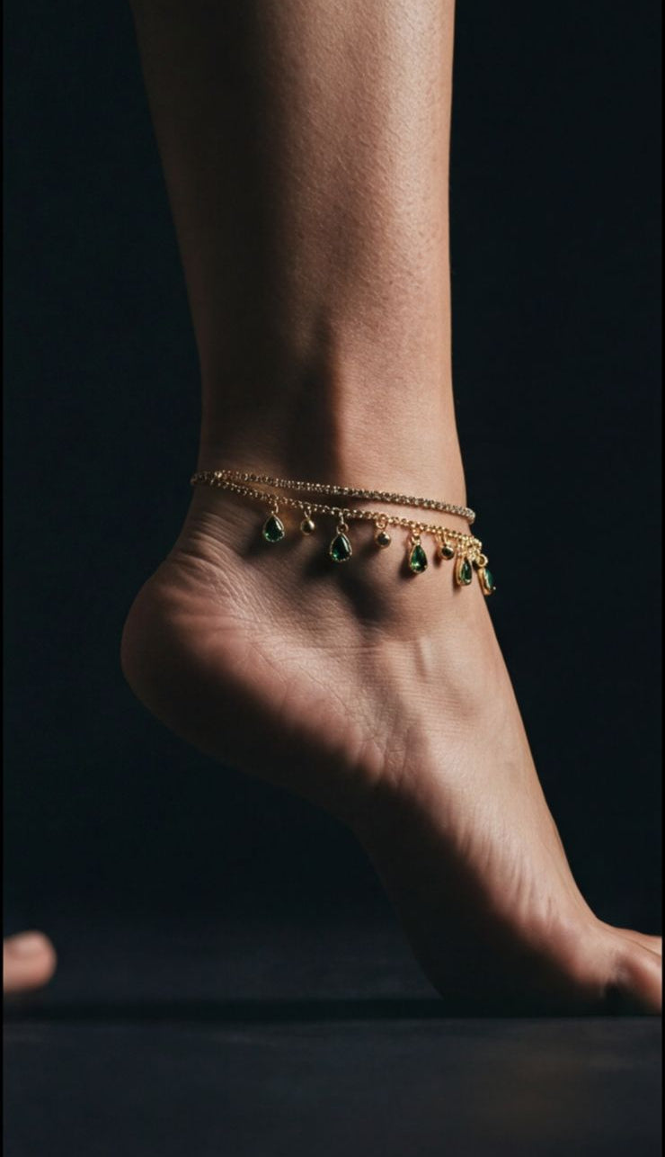 Emerald Cascade Anklet ( 1 Piece ) - HYZORA