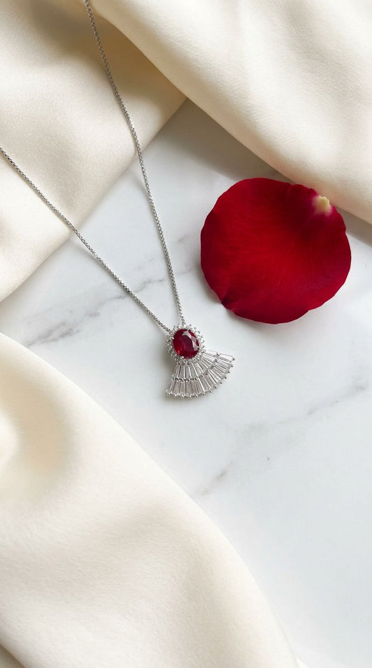 Ruby Flame Necklace ( Silver ) - HYZORA