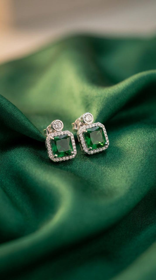 Emerald Prism Studs (Silver) - HYZORA