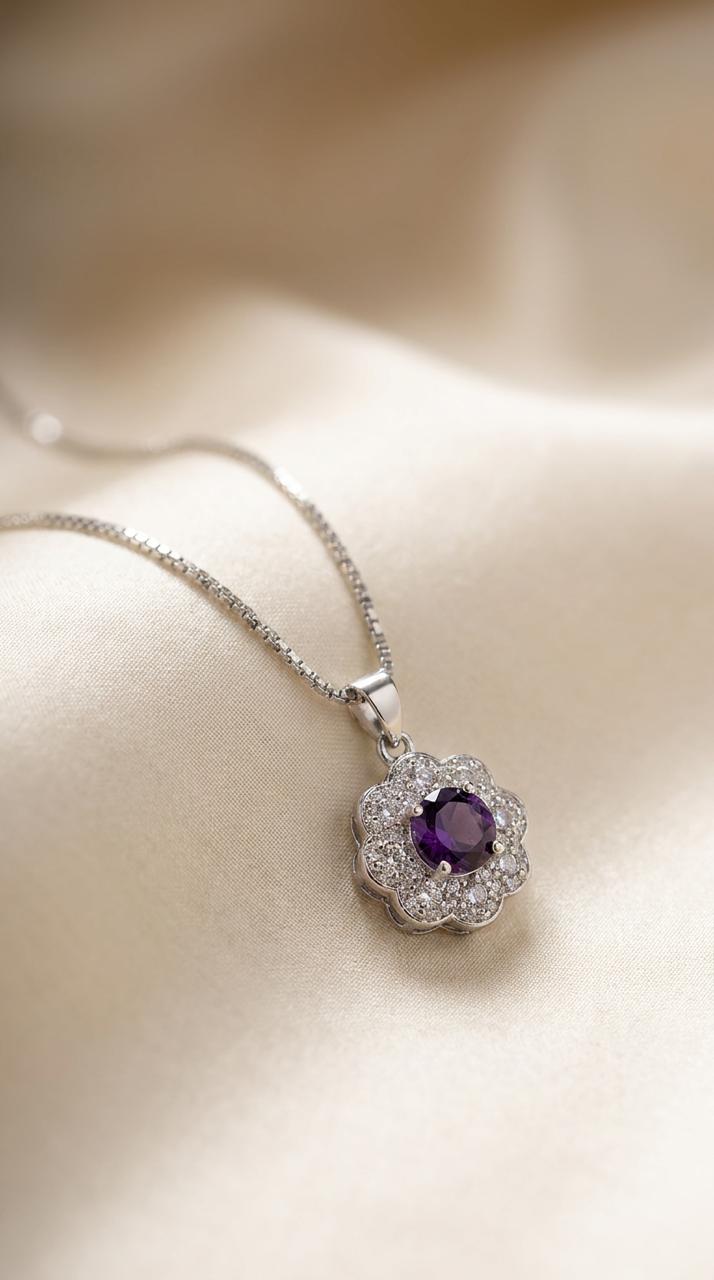 Majestic Violet Necklace ( Silver ) - HYZORA