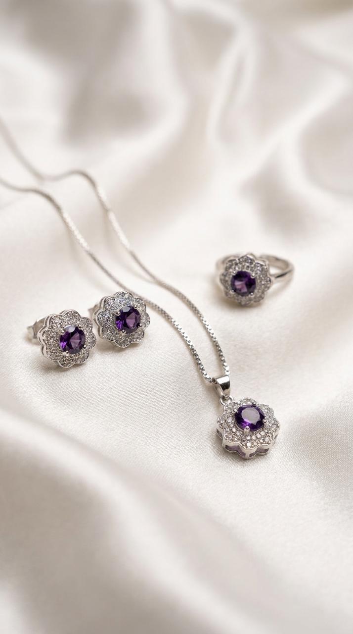 Majestic Violet Jewelry Set ( Silver ) - HYZORA
