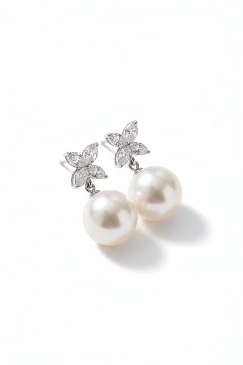 Pearl Blossom Earrings ( Silver)