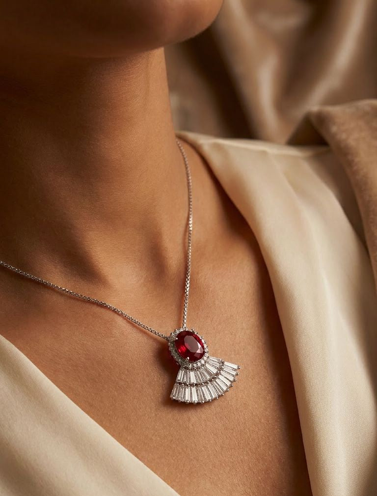 Ruby Flame Necklace ( Silver ) - HYZORA