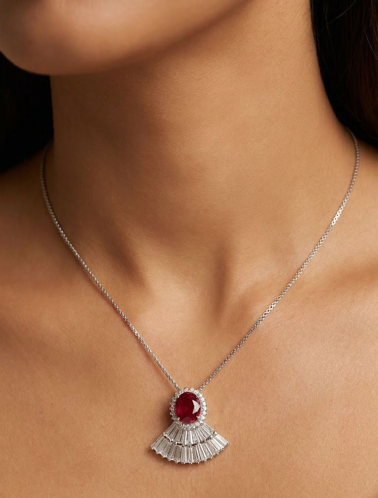 Ruby Flame Necklace ( Silver ) - HYZORA