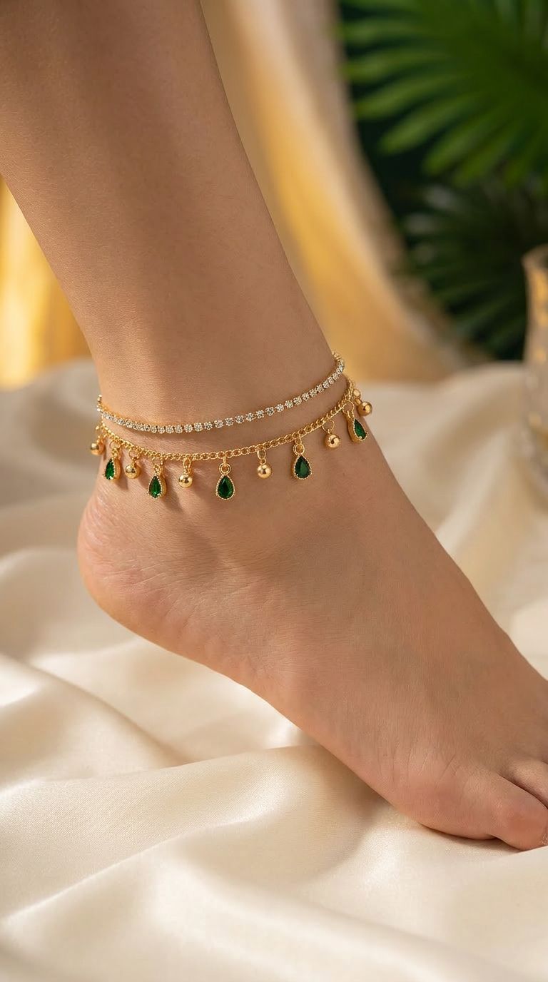 Emerald Cascade Anklet ( 1 Piece ) - HYZORA