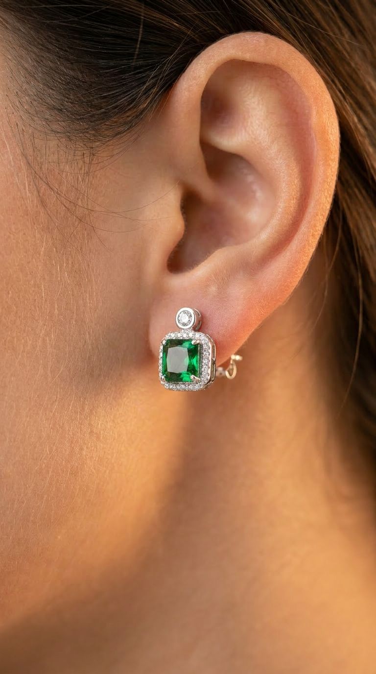Emerald Prism Studs (Silver) - HYZORA