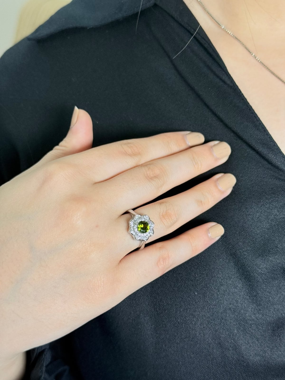 Green Gemstone Bloom Ring - Adjustable