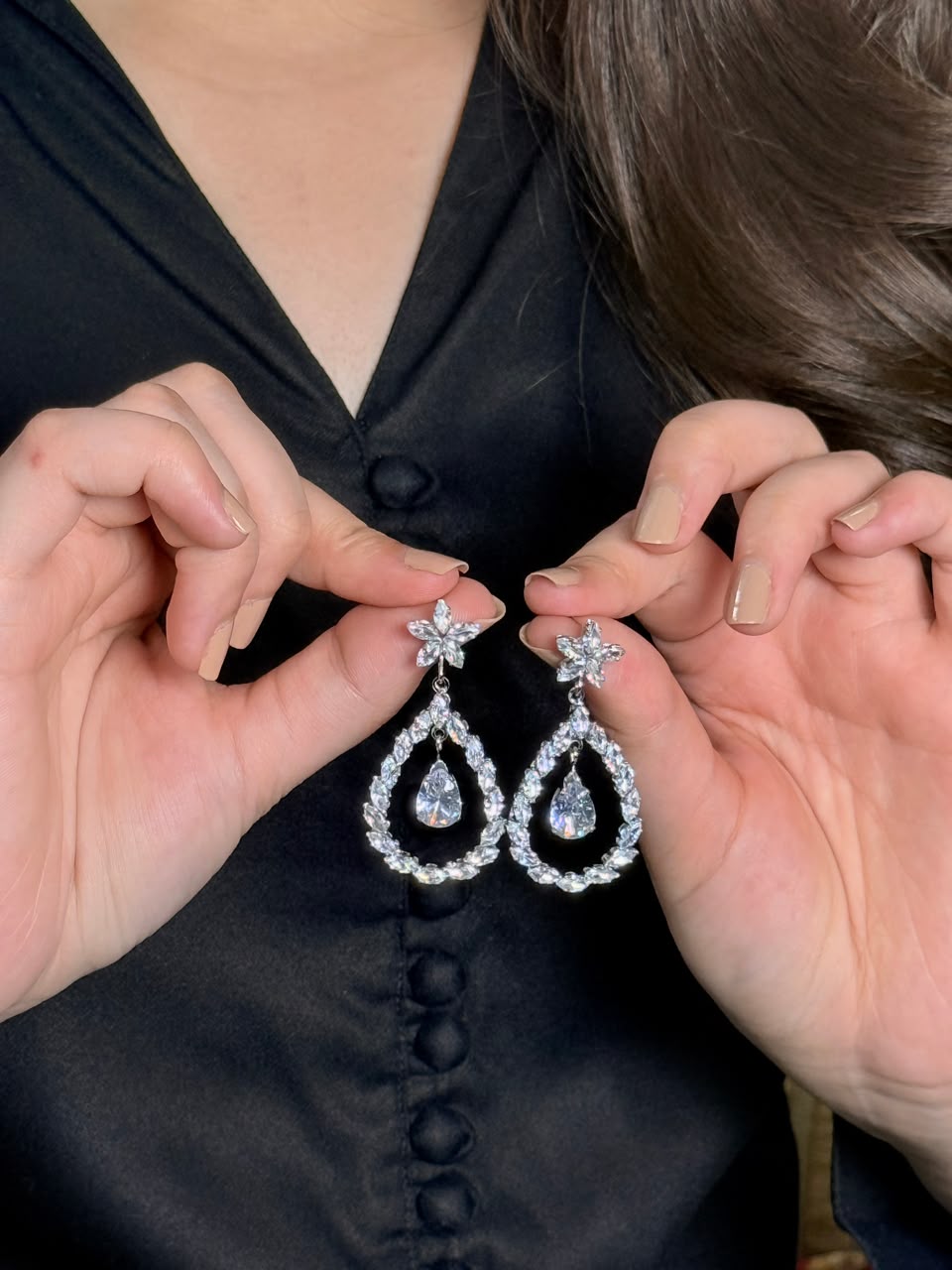 Crystal Reverie Earrings ( Silver )