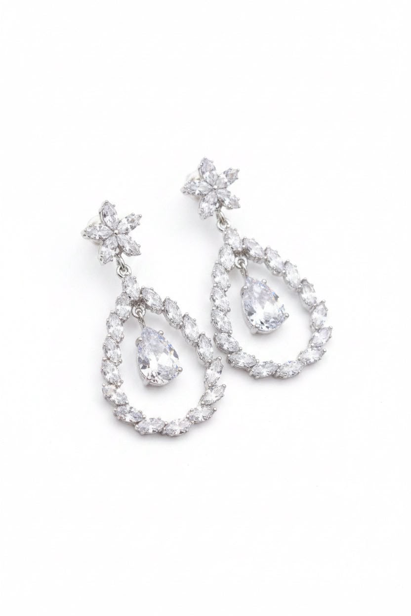 Crystal Reverie Earrings ( Silver )