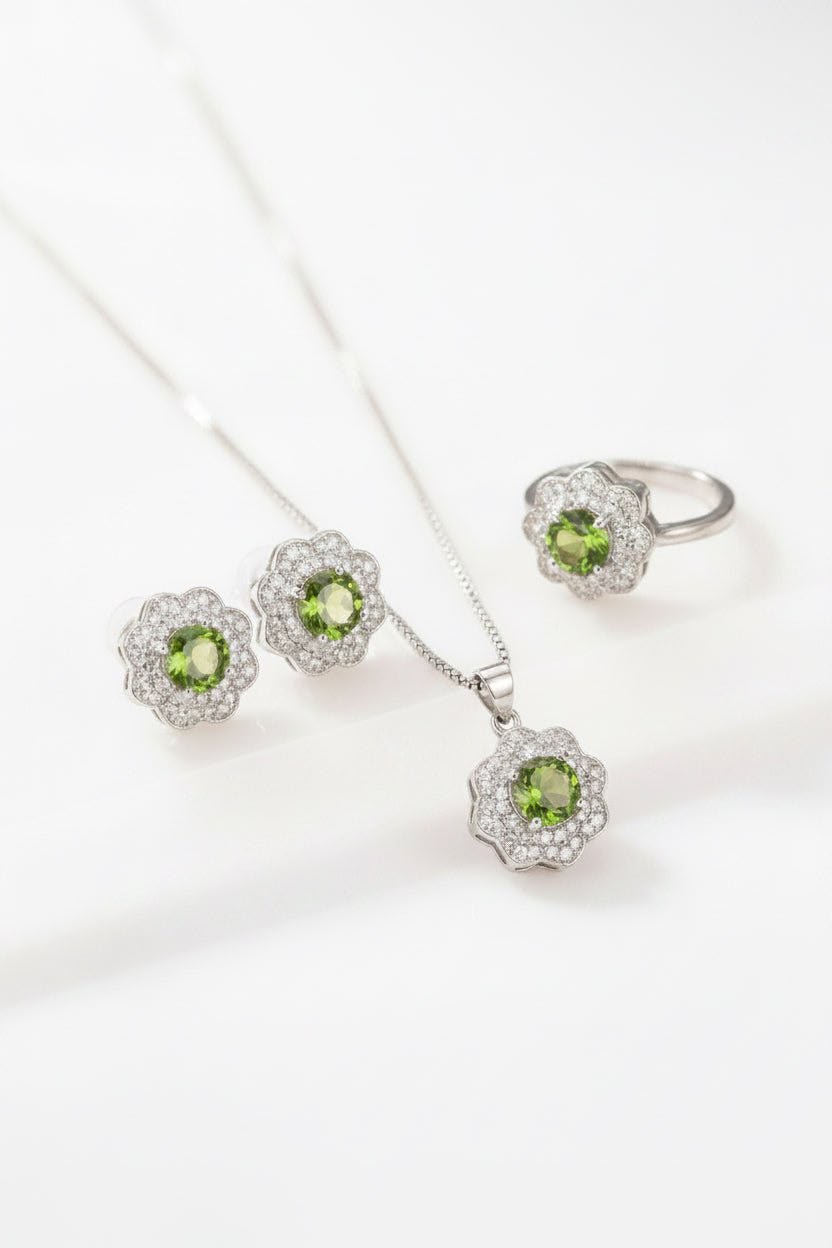 Green Gemstone Bloom Jewelry Set