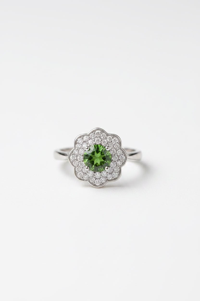 Green Gemstone Bloom Ring - Adjustable