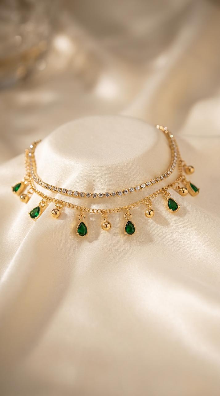 Emerald Cascade Anklet ( 1 Piece ) - HYZORA